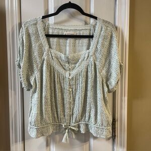 Lucky Brand Floral Printed Lace Trim Button Front Top Size Large Cottagecore